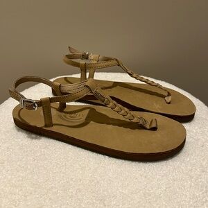 RAINBOW Women’s Tan T-Street Leather Braided sandals Size 8 EUC